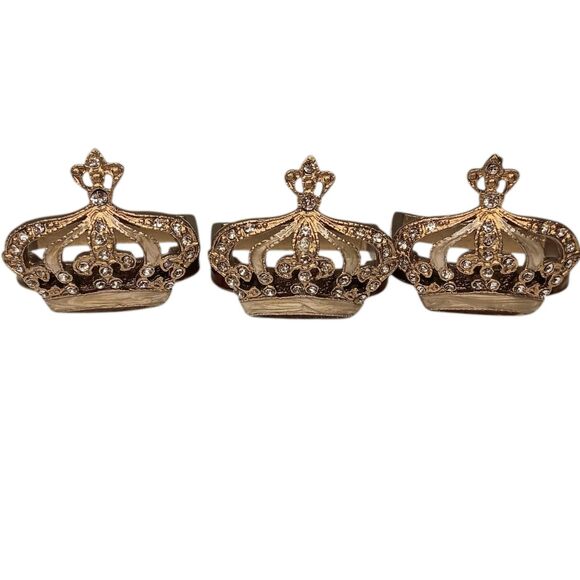 12 Crown Napkin Ring Holders Gold With Rhinestones And Enamel 4 Different Styles - Picture 12 of 13